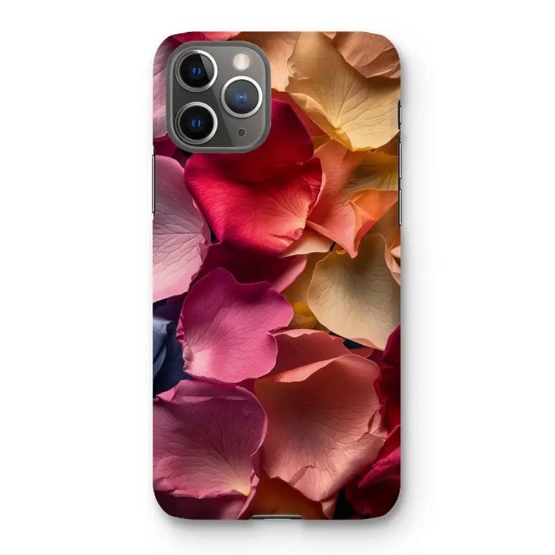 Colorful floral petal design on Rose Snap Phone Case for iPhone and Google Pixel users