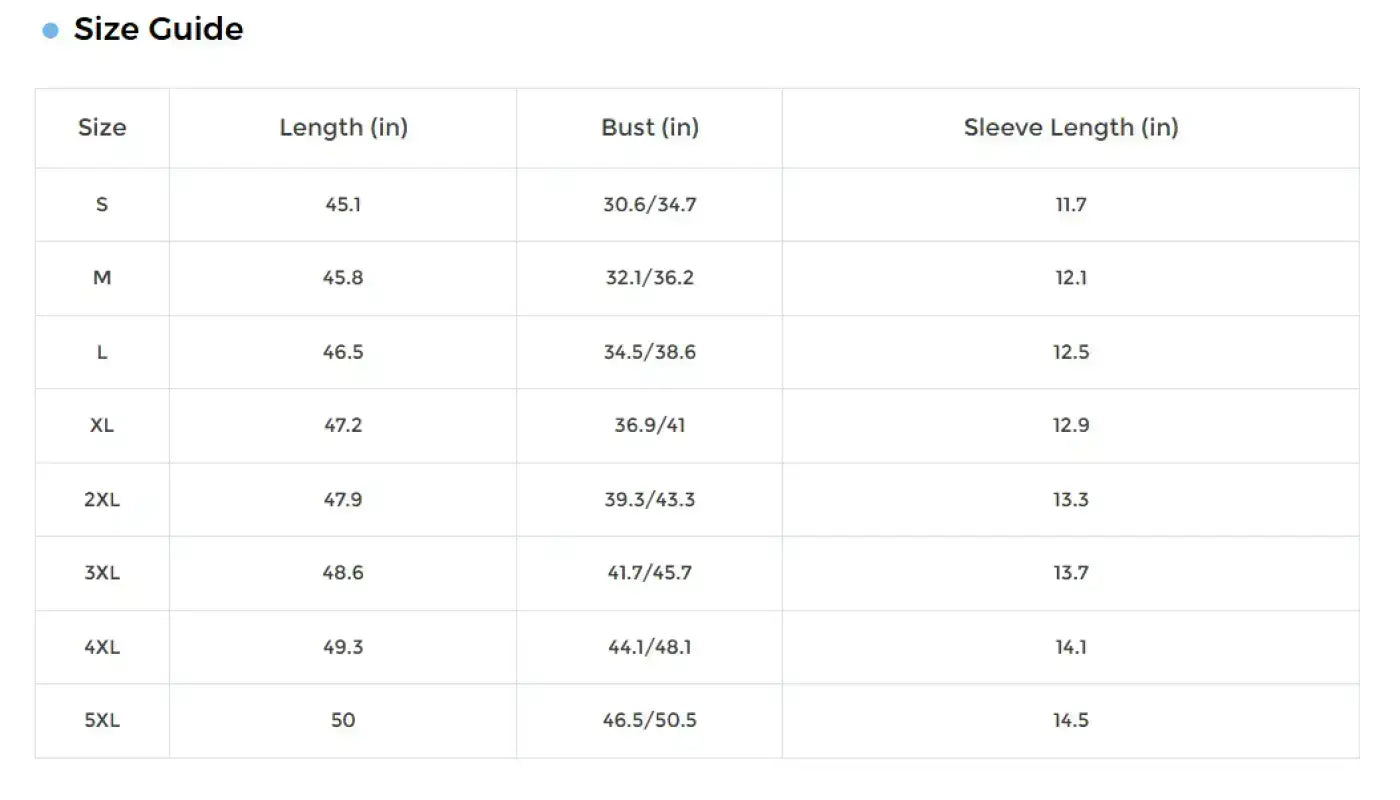 Size guide chart for Ruffle Sleeve Mini Dress, featuring measurements for all sizes