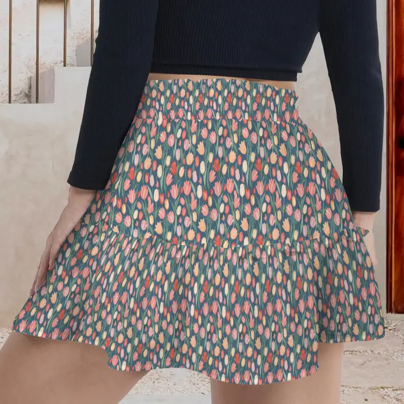 Flared skirt with colorful tulip print and a stylish high waist design for fun fashion