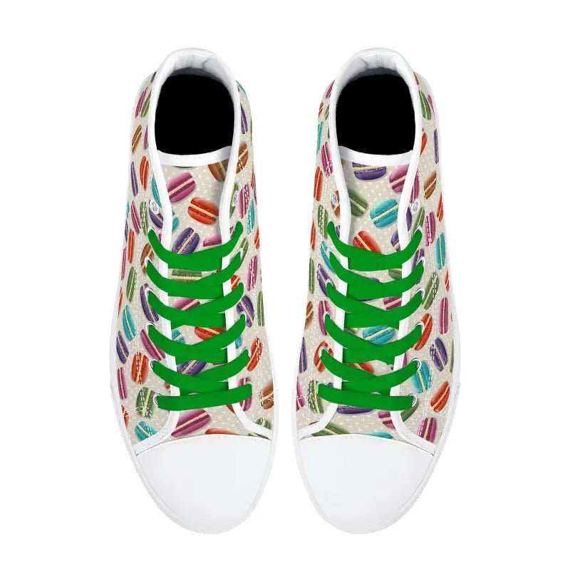 High-top sneakers with macaron print and bright green laces, perfect womens macaron high style