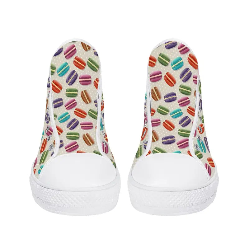 Womens macaron high-top sneakers feature colorful macaron print on breathable canvas