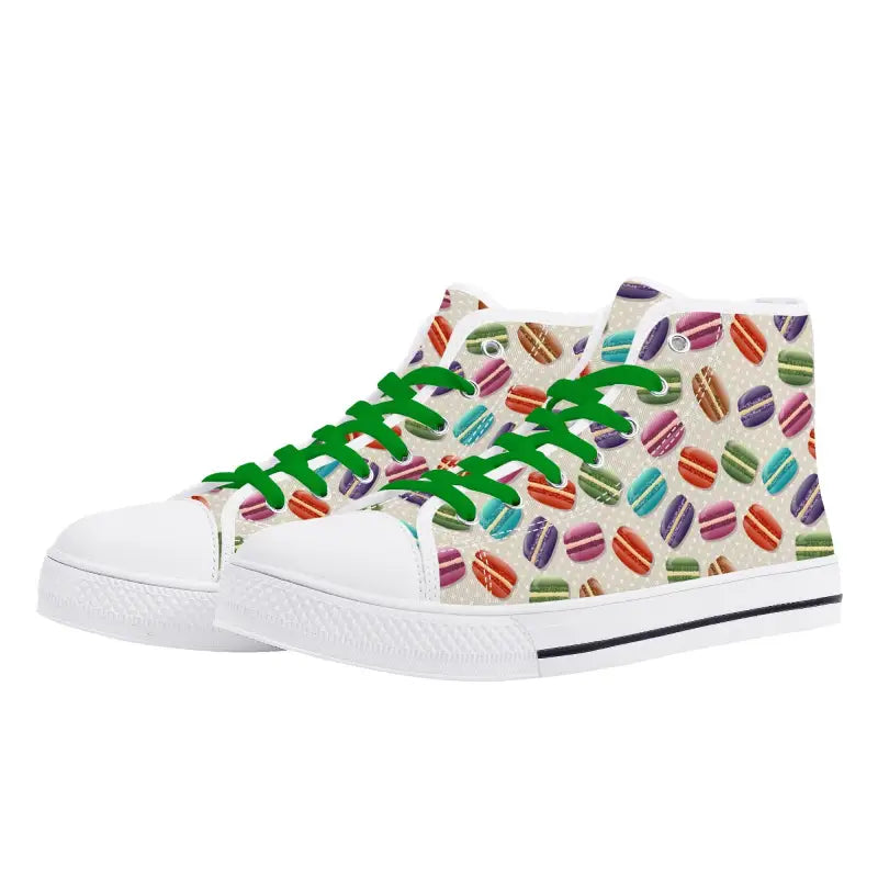 Colorful Womens Macaron High-Top Sneakers with breathable canvas and lace-up closure