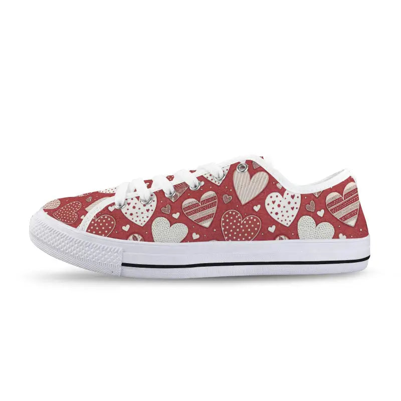 Red Seattle low top sneakers with heart patterns for boho dresses
