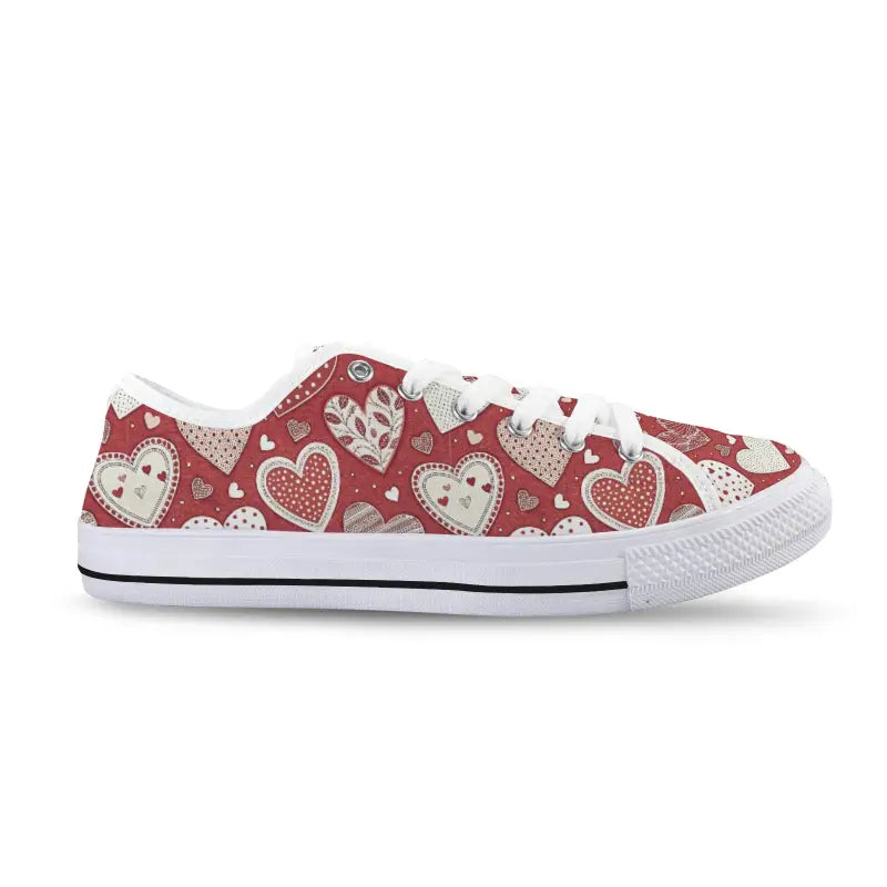 Red canvas Seattle low top sneakers with boho heart pattern for dresses