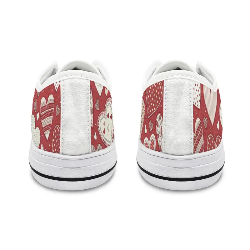White Seattle Low canvas sneakers with red and white heart pattern for boho dresses