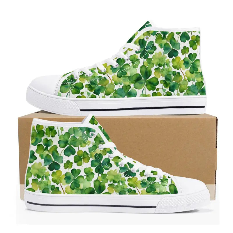 Stylish High-top Sneakers with Green Shamrock Pattern for Womens Shamrock High Vibes