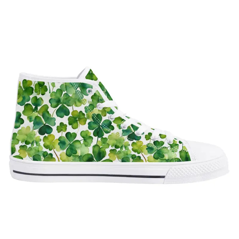 Womens shamrock high tops featuring a fun green shamrock pattern design