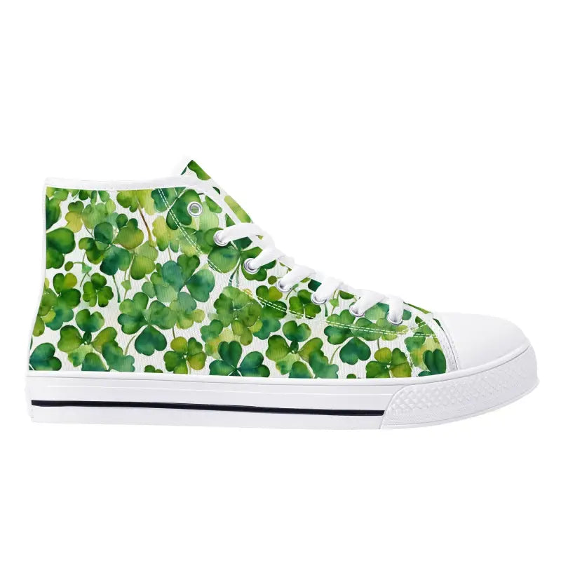 High-top sneaker with a green shamrock pattern from Shamrock High Tops for Women