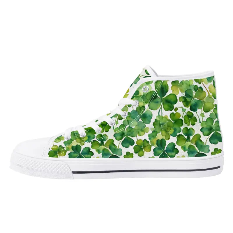 Womens Shamrock High Top sneakers with a fun green shamrock pattern design