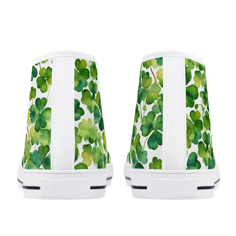 Womens Shamrock High sneakers with green shamrock pattern on white canvas