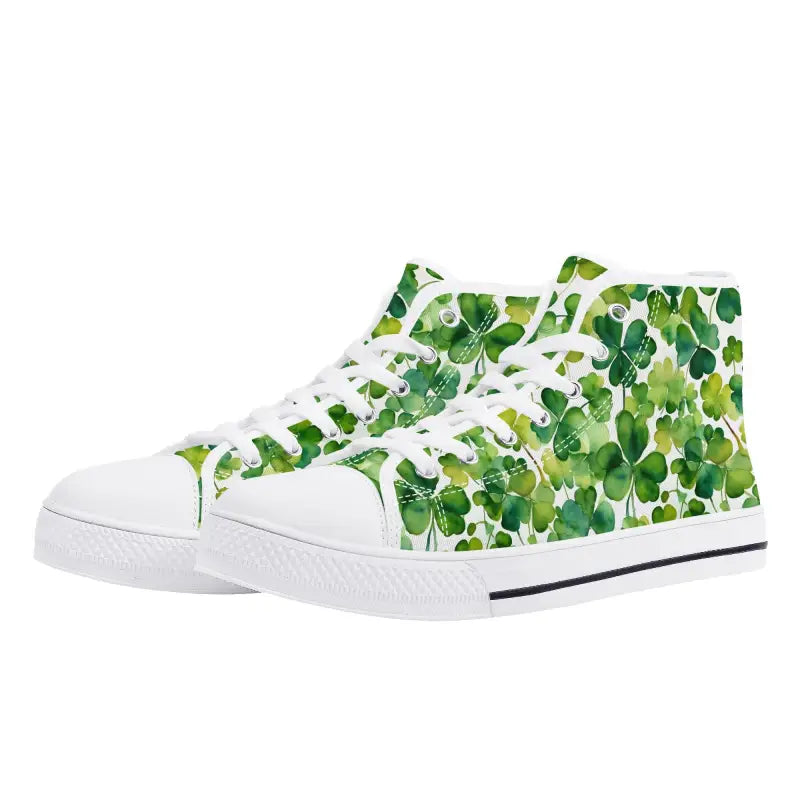 Shamrock High Tops for Women with green shamrock pattern on white canvas