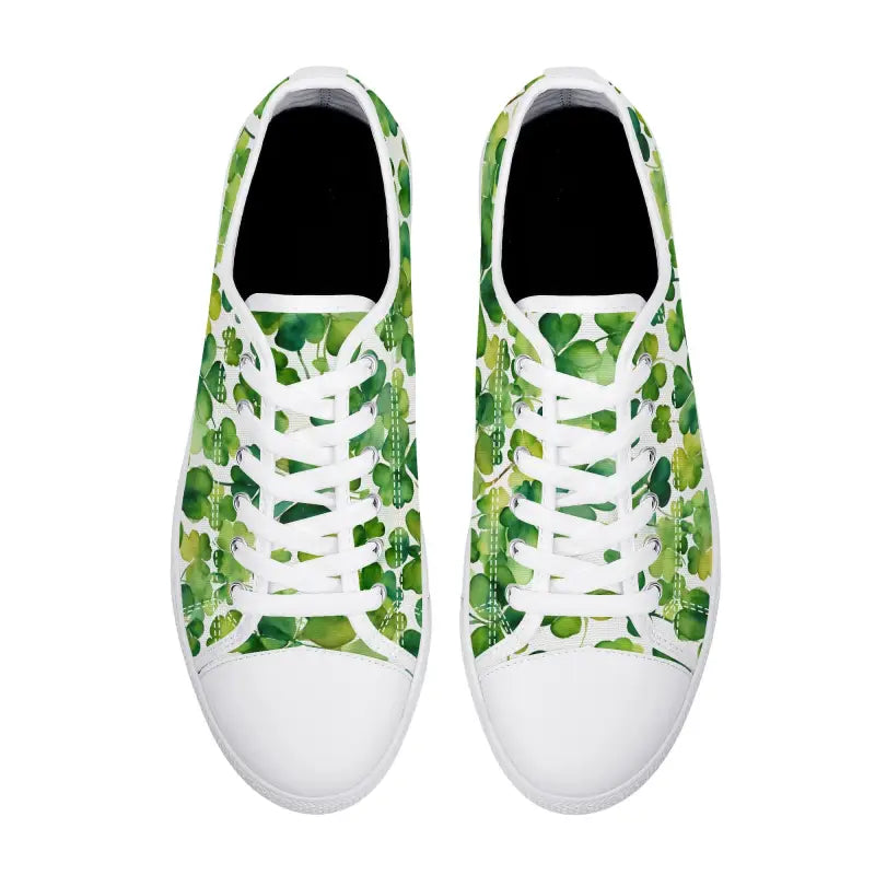 White womens low shamrock sneakers perfect for St. Paddy’s Day fun and stylish outfits