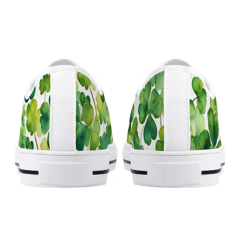 Stylish shamrock sneakers for ladies featuring a green watercolor leaf pattern