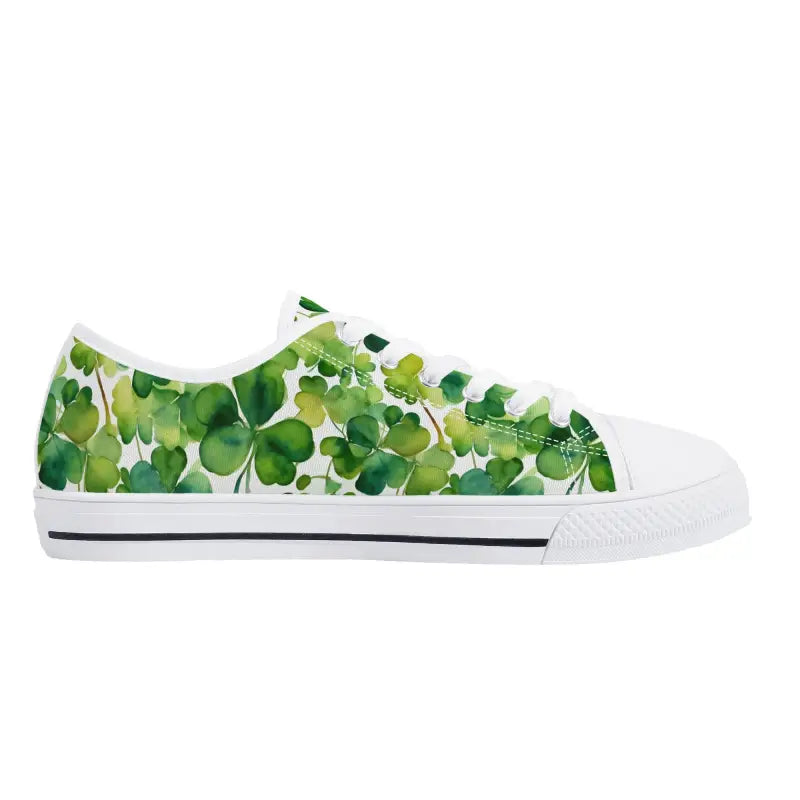 Womens low Shamrock Sneakers with green shamrock pattern for Paddy’s Day fun