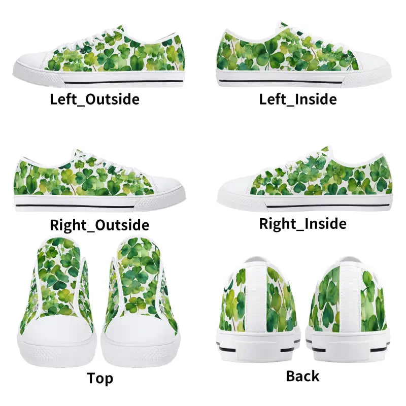 Womens low Shamrock Sneakers with a fun green pattern, perfect for Paddy’s Day!