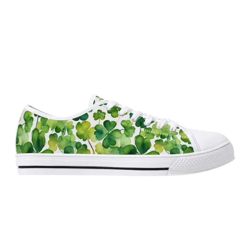 White canvas shamrock sneakers for ladies, perfect for Paddy’s Day style and fun