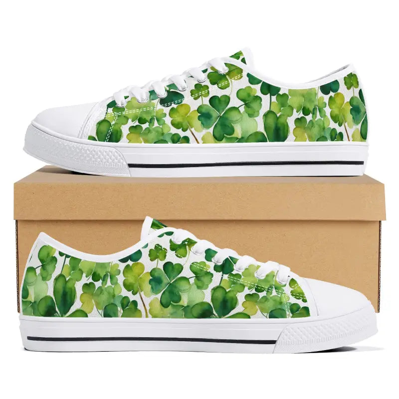 White shamrock sneakers for ladies, perfect for stylish Paddy’s Day fun