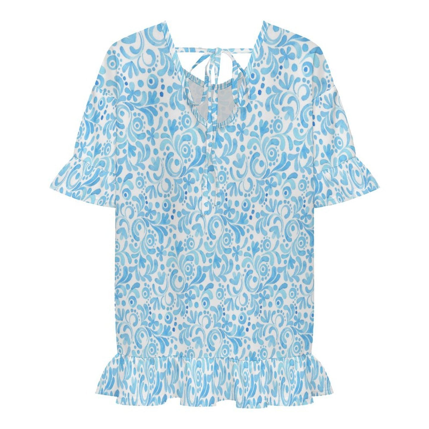 short sleeve chiffon cover up ruffle hem back view