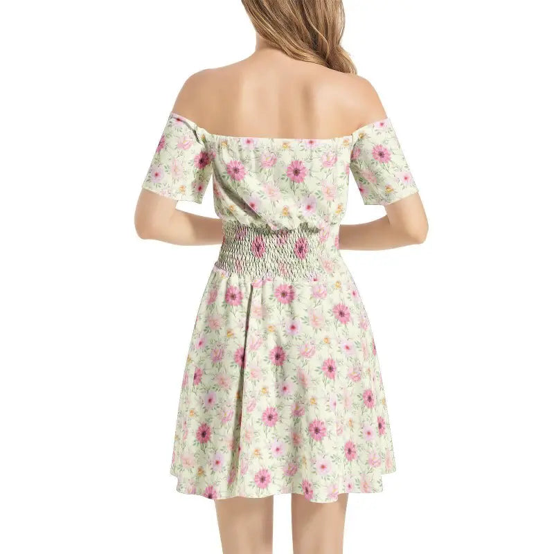 Off-the-shoulder floral mini dress with shirred waist for a fun summer vibe