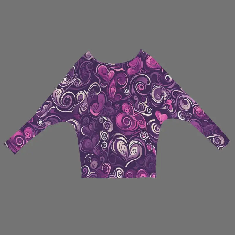 Long-sleeved Snuggle Up top featuring enchanting purple floral swirls in pink