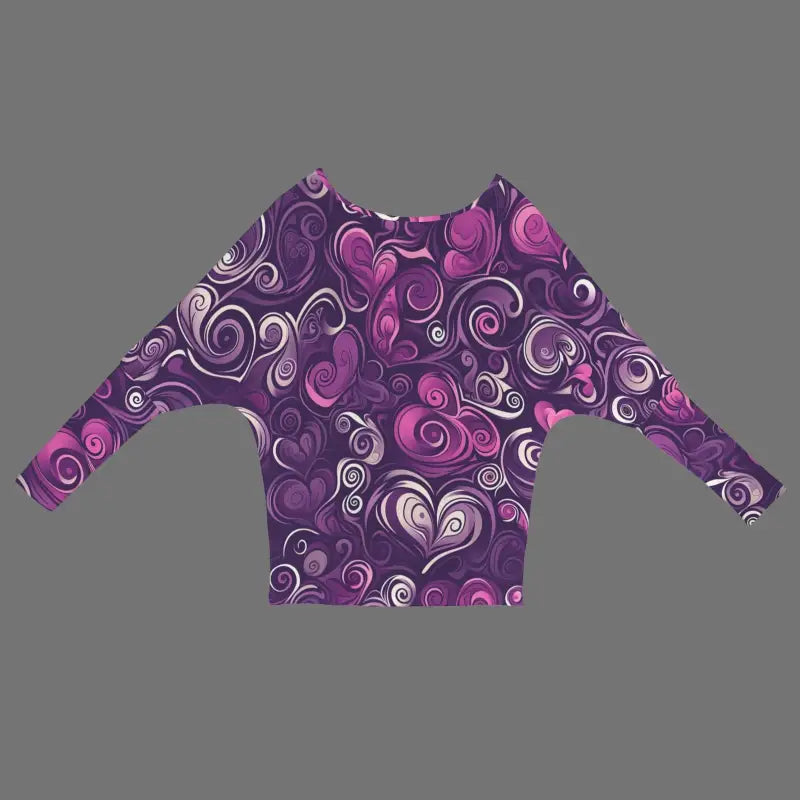 Long-sleeved Snuggle Up Enchanting Purple Floral Top with pink swirling patterns