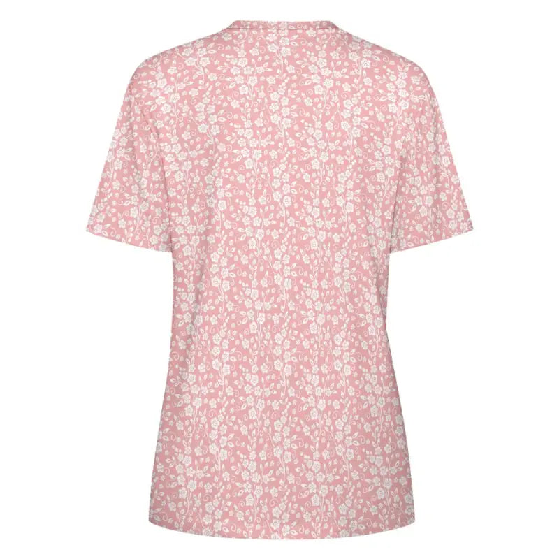 soft pink floral cotton t shirt back view relaxed silhouette
