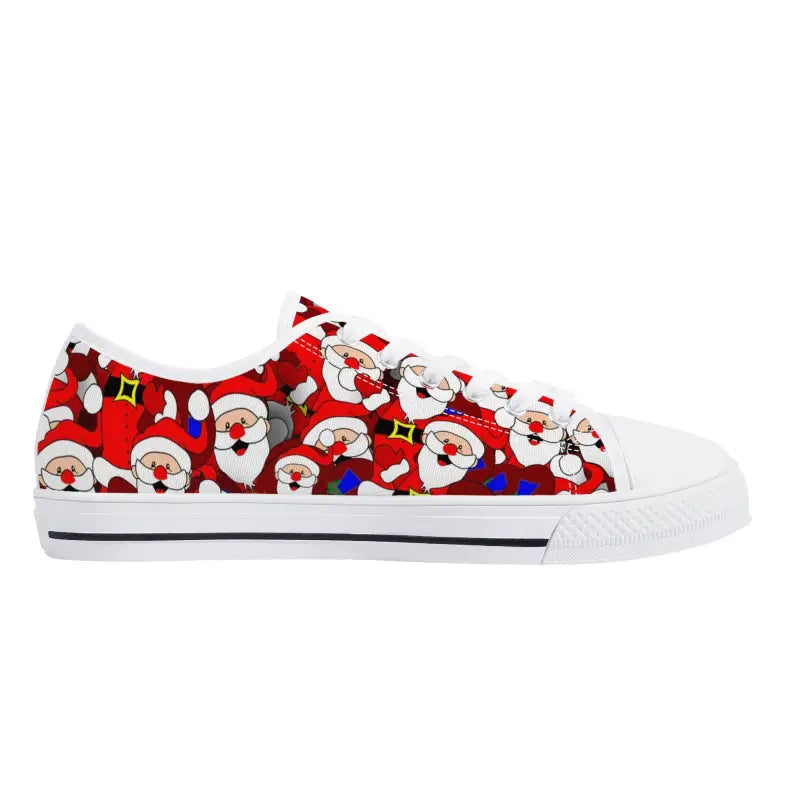 Festive Santa Christmas Sneakers with a cheerful holiday pattern on canvas upper