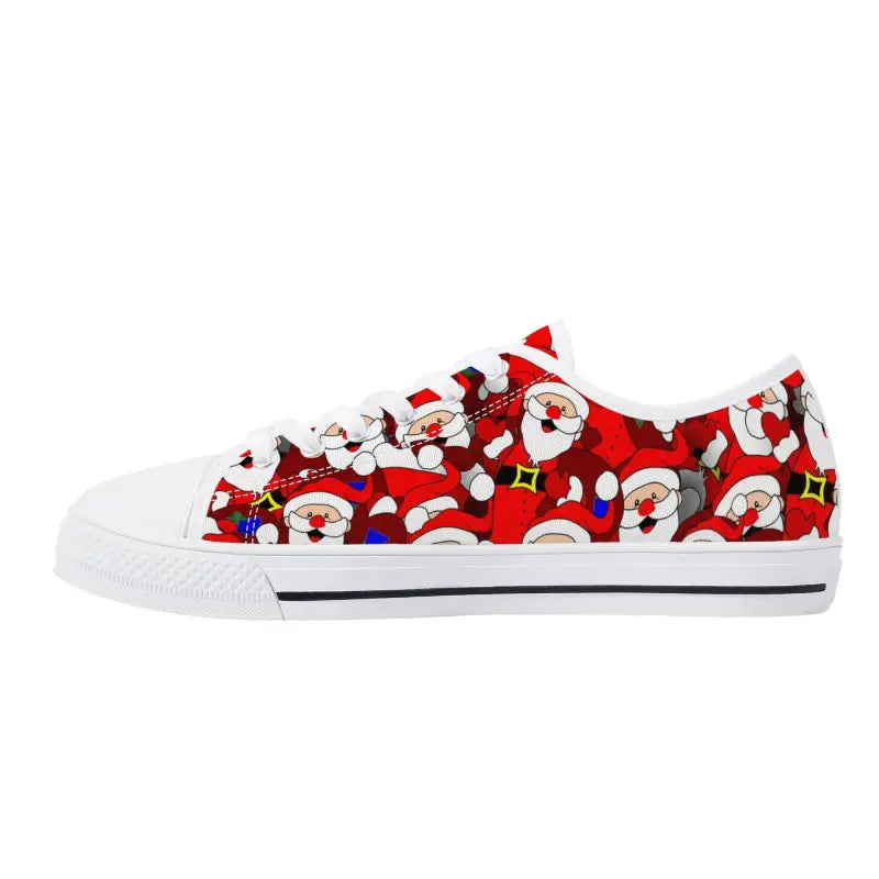 Sneaker with a Santa pattern on red, perfect festive Christmas tennis shoes