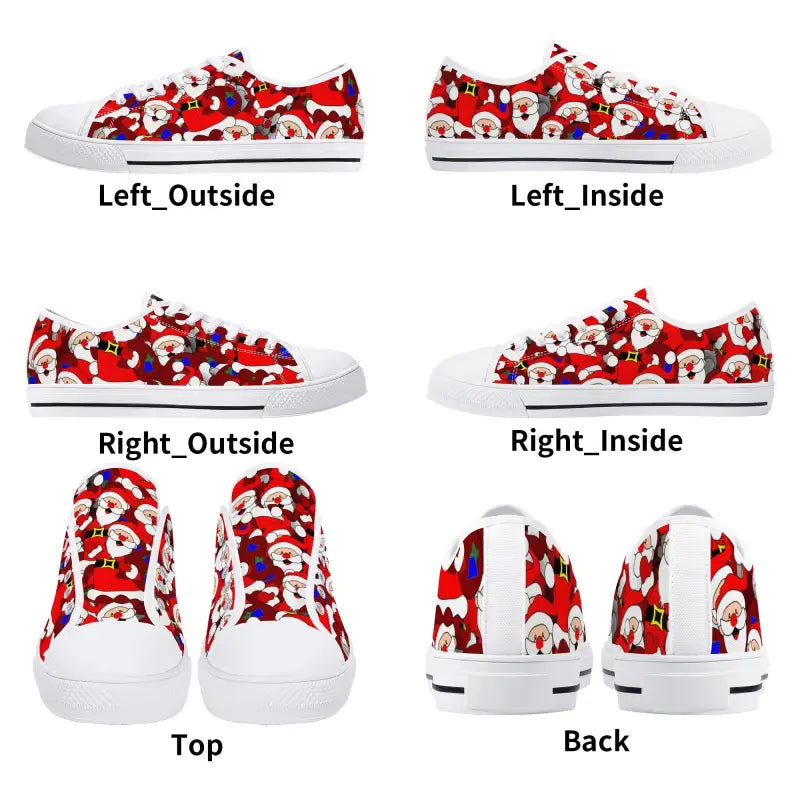 Low-top Santa Christmas Sneakers with a festive red, white, and blue design