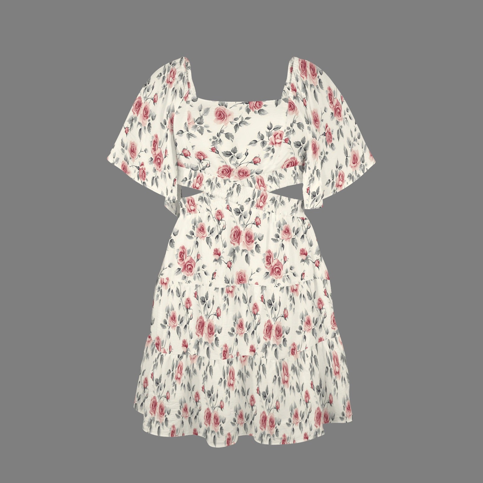 tiered ruffle floral mini dress full front view