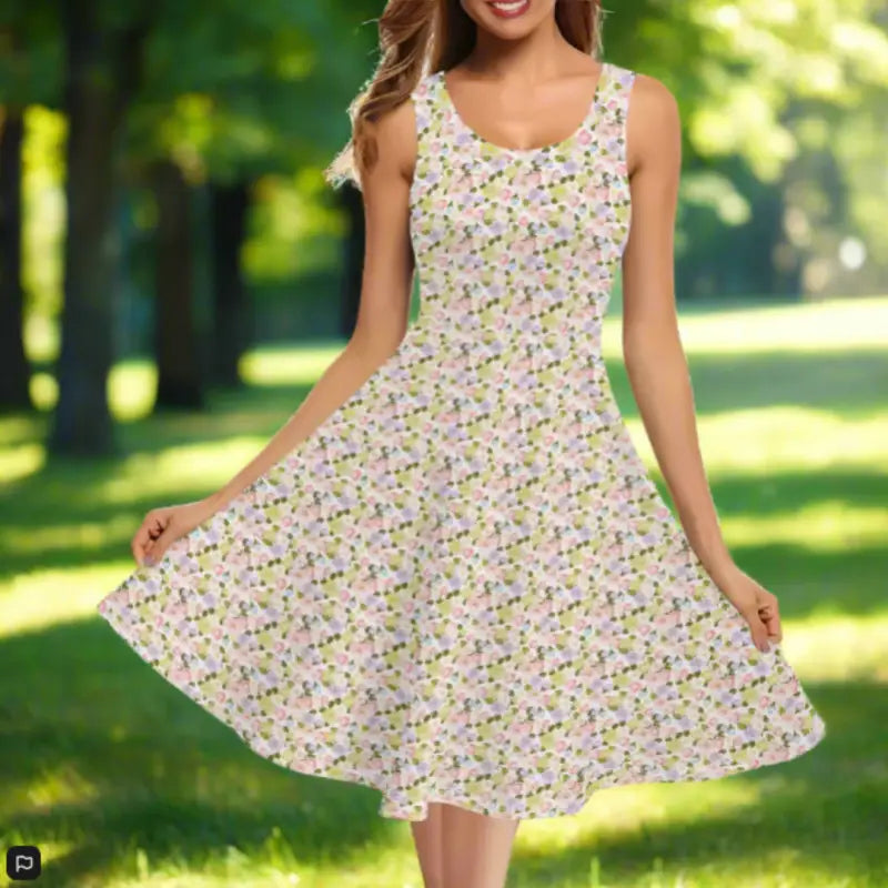 Sleeveless floral wrap sundress with a flared skirt for cottagecore vibes