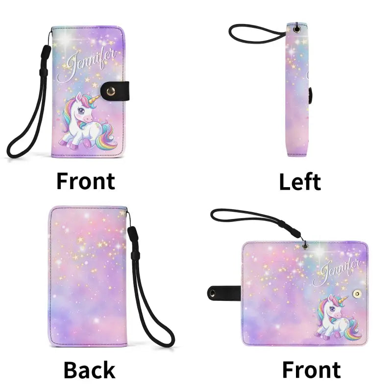 Pastel Unicorn Wallet Phone Case with wrist strap and snap closure for stylish flair