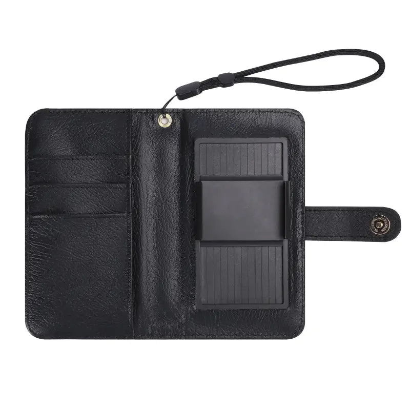 Black leather wallet phone case with card slots and wrist strap for Unicorn Wallet Phone