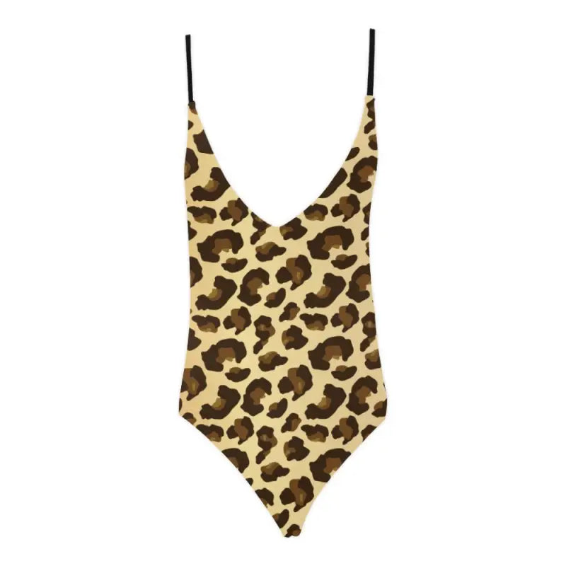 Leopard print sexy lacing backless one-piece swimsuit with thin shoulder straps