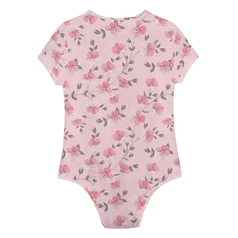 Cute pink floral bodysuit for babies with short sleeves and a stylish pattern