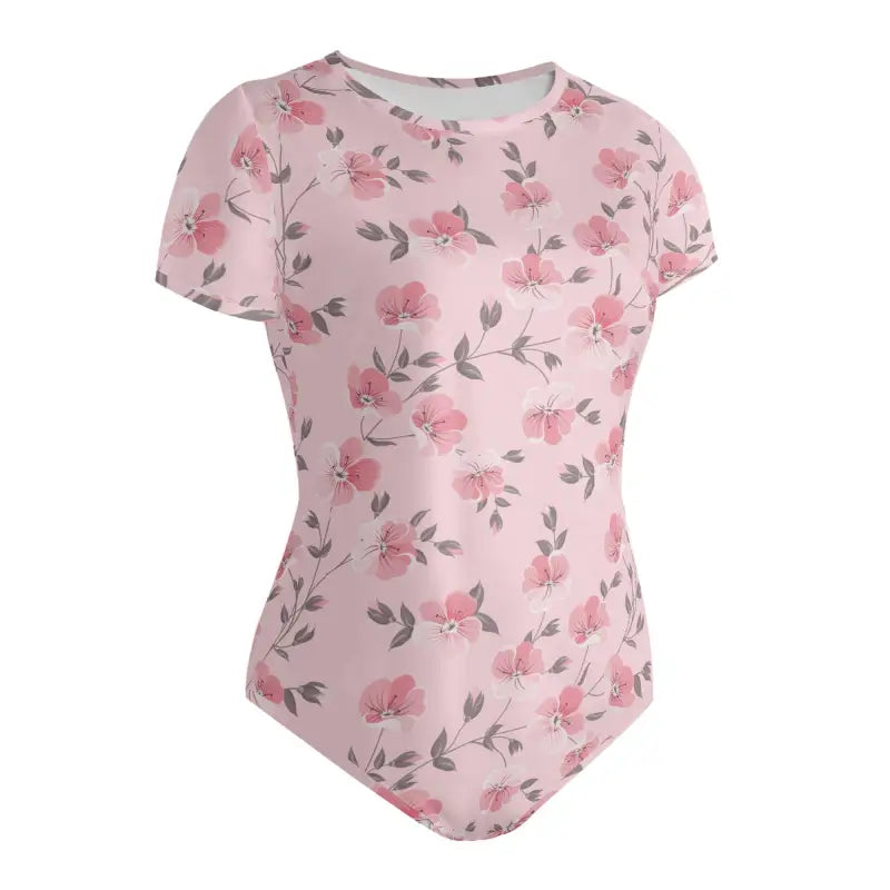 Stylish pink floral bodysuit with flutter sleeves perfect for women’s fashion lovers