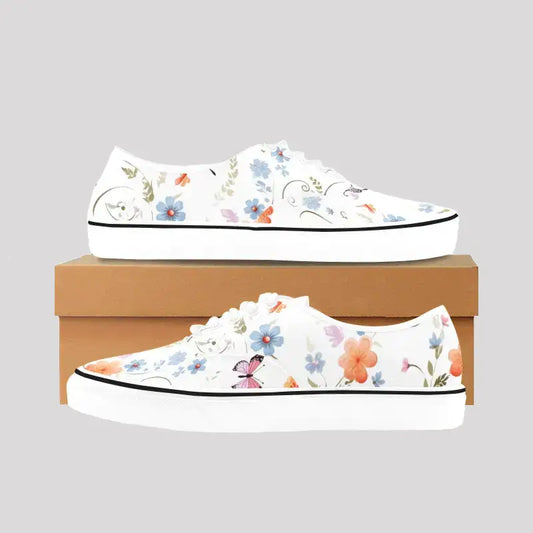 Whimsical Floral Cottagecore Canvas Sneakers - Lace-Up Low Top Shoes