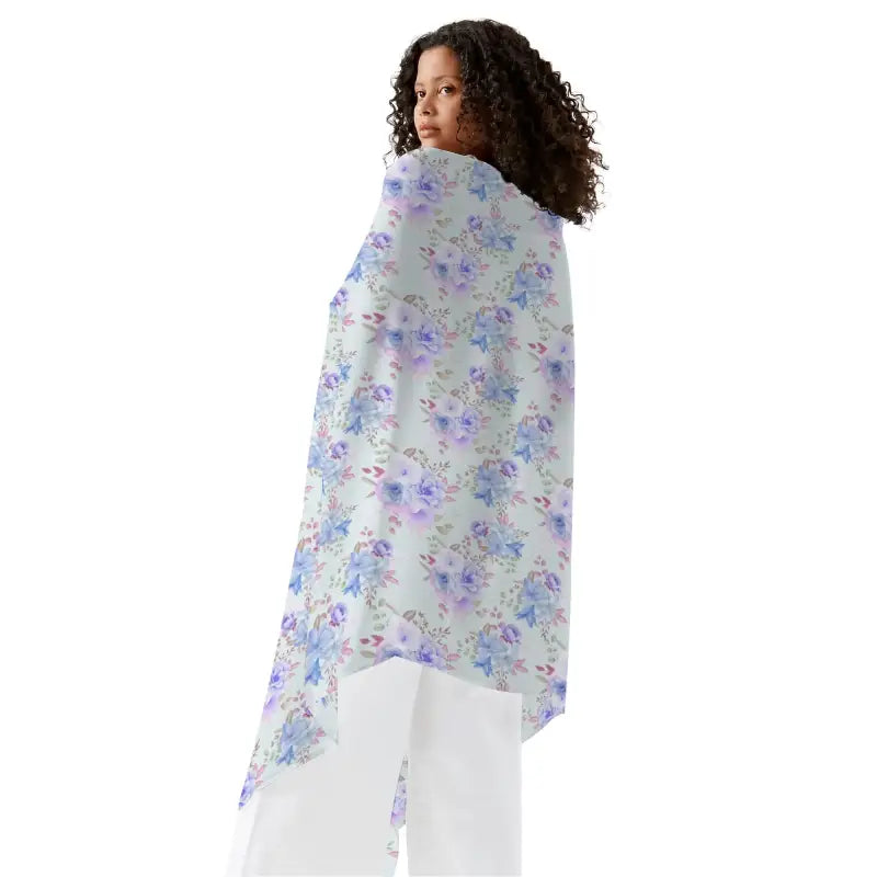 Womens Blue Pattern Sarong Cover Up featuring a vibrant floral design in blue and purple