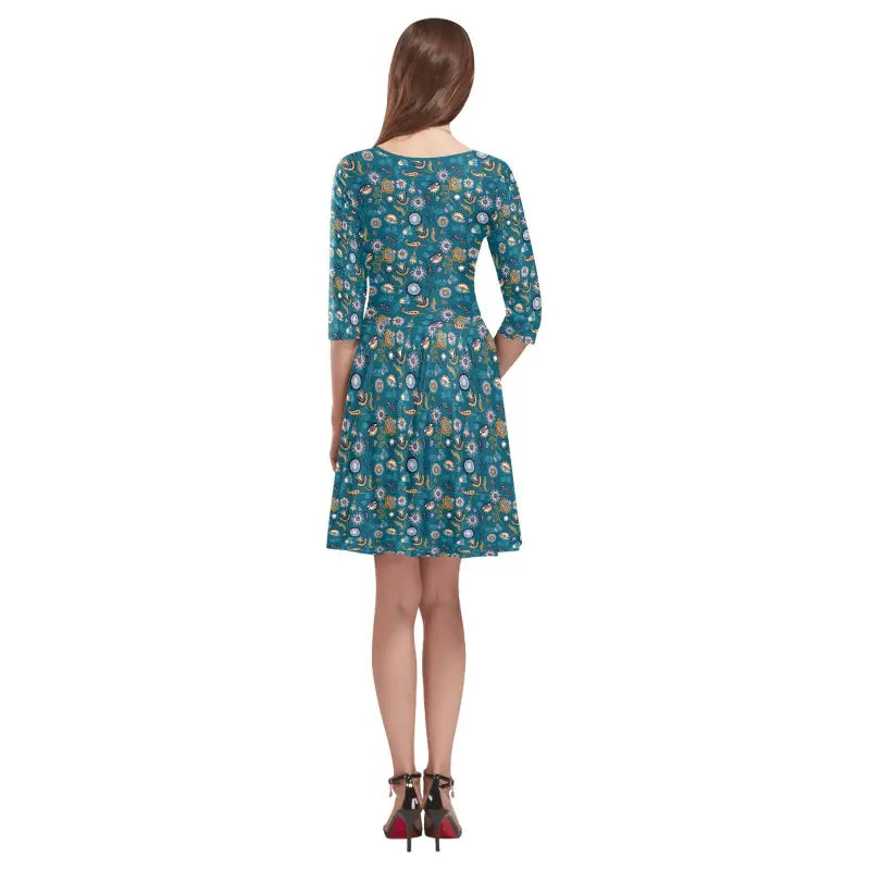 Boho Floral Half-Sleeve Dress with knee-length skirt and stylish floral print