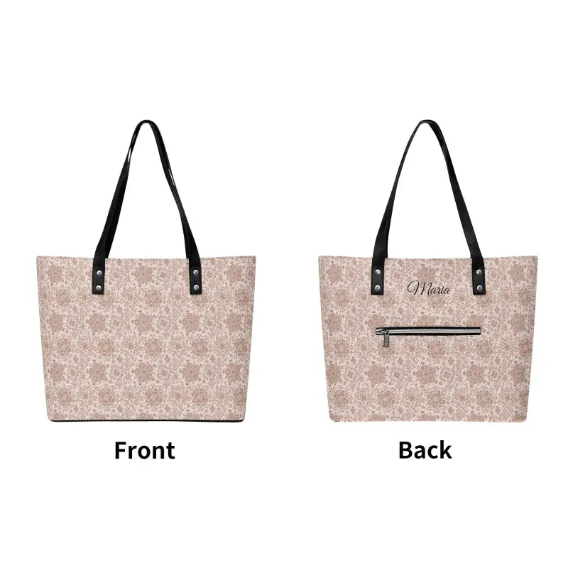 Front and back views of a stylish Women’s Personalized Tote Bag with Zipper Pocket