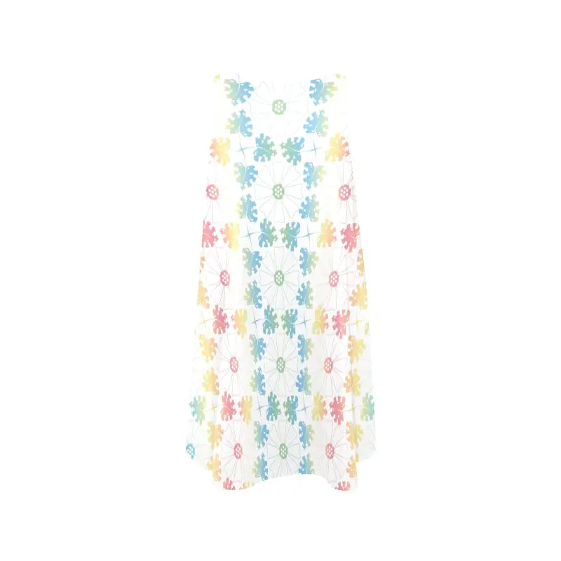 Women’s White Floral Sleeveless A-Line Pocket Dress with a pretty pastel floral pattern