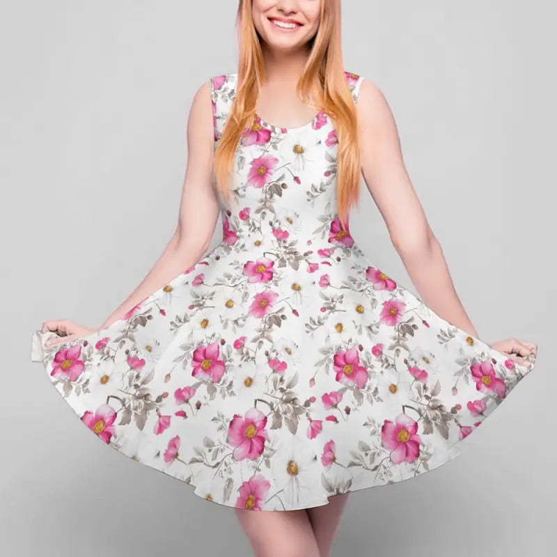 Floral print sleeveless dress perfect for summer picnics and garden parties