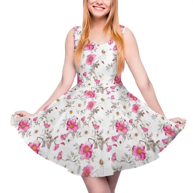 Floral print sleeveless dress perfect for summer picnics and garden parties